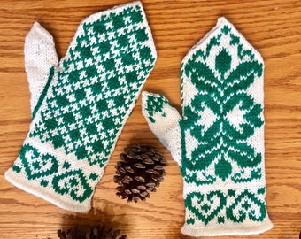 Hand knitted wool mittens with cuff Knit wool gloves Wool mittens Winter mittens Patterned mittens Mittens with ornament Gift Hand Warmers