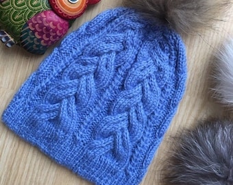 Wool Hat Knitted Women's Hat Gifts for Women Winter Wool Hats Women's Winter Beanie Кnitted Winter Hat Boho Beret Wool Cap Blue Warm Hat