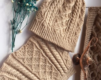 Juego de regalo para mujeres Sombrero de lana Merino Sombrero de punto Para mujeres Regalos de gorro de invierno Bufanda de invierno Juego de invierno Conjunto de lana beige y juego de gorra para clima frío