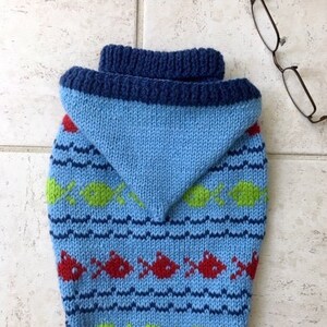 Wool Dog Sweater for Dogs  Clothing Dog Warm Clothes for Dogs Knit Wool Sweater for Dogs With Fish Design Blue Knitted Wool Dog Sweater