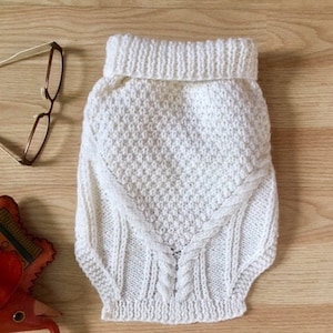 White Wool Dog Sweater for Dogs Hand Knitted Clothing Dog Warm Clothes for Dogs Knitted Wool Sweater for Dogs White Knitted Wool Dog Sweater