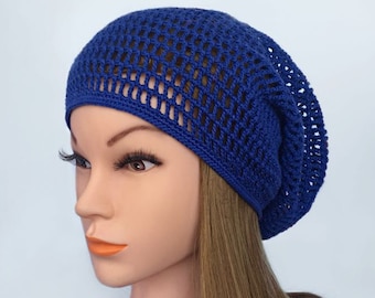 Crocheted Blue Beret Knitted Slouchy Hat Beanie Gifts Summer  display picture 1