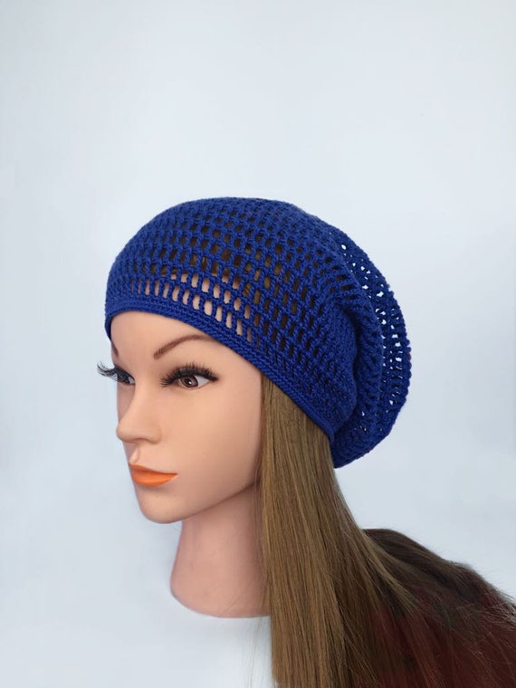 UNISEX KNIT BERET SLOUCH HAT HANDMADE CROCHET BLUE WARM WINTER GEAR OS E1DB5B33-96BD-47D4-8BE1-  main image 4