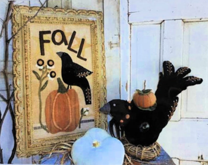Heart to Hand Crows & Pumpkin Wall Hanging and Stuffed Crow Pattern - Etsy