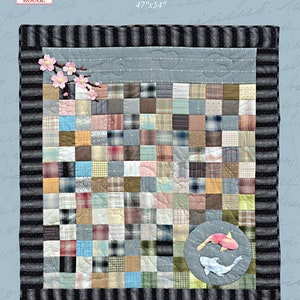 Folk Art Wool Diamond Textiles Pattern Koi Cherry Blossoms