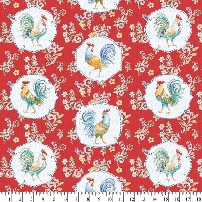 Rooster - Red from the Morning Bloom Collection by David Textiles