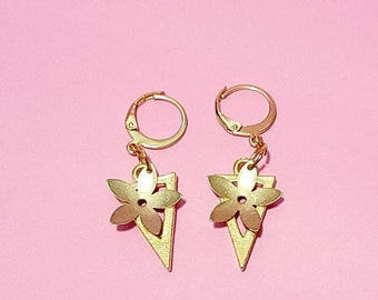 Goldie Flower and Triangle Drop Earring on Stainless Steel