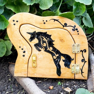 Fairy Door that opens and closes with Unicorn, Outside Functional Faerie Door, Jumping Unicorn Miniature Door image 1