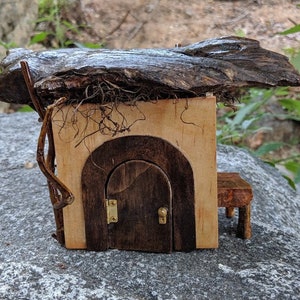 Timbertop Cottage for Fairy Gardens and Gnomes, Outdoor Fairy Garden wooden House with Lights