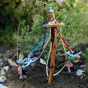 Maypole for Fairy Gardens, Natural Wooden Bubble Wand, Woodland Fairy Wand and Bubble Blower