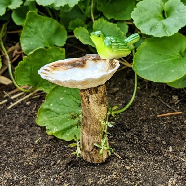 Miniature Birdbath with Bird and Vines for Fairy and Gnome Gardens