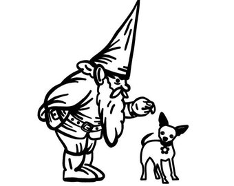 Gnome and Dog Decal, Gnome and Canine Vinyl Sticker