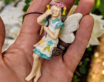 Swinging Fairy Girl on a Rope for Outside Fairy Gardens