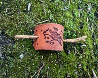 Fairy with Stars Hair Slide Made of Leather with Unique Stick Slide,