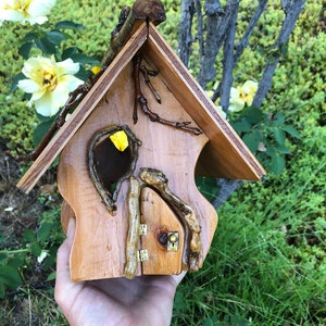 Outdoor Funky Fairy House Handmade of Wood for Elves or Gnomes, Fairy Gardening