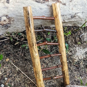 Natural Ladder for Fairy Gardens Handmade of Wood for Sprites, Elves, or Pixies | Natural Wood Miniature Ladder