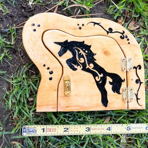 Fairy Door that opens and closes with Unicorn, Outside Functional Faerie Door, Jumping Unicorn Miniature Door image 3