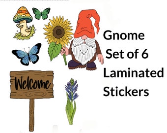 Gnome Garden Sticker Set of 6 | Gnome Laminated Vinyl Sticker Collection