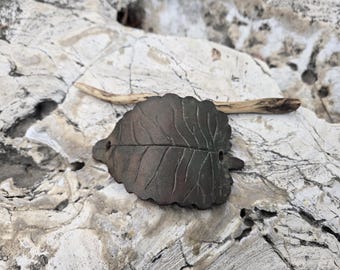 Leather Leaf Hair Slide with Unique Stick Pin, Handcrafted Leather Boho Hair Accessory, Elf or Fairy Cosplay Hair Clip