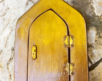 Golden Fairy Door that Opens and Closes, Faerie Door with Shimmering Gold, Golden Elf Door