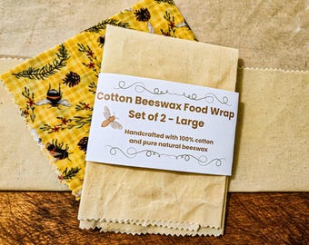 Cotton Beeswax Food Wraps Large Size Set of Two