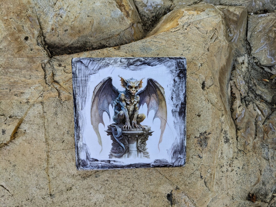 Handcrafted Gargoyle Tile for Gothic or Halloween Parties, Garden Decor ...