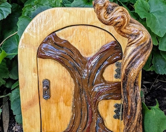 Fairy Tree Door, Opening Wood Fairy Door with Tree, Twisted Tree Door