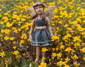 Fairy Figurine Standing with Teddy Bear, Fairy Girl Garden Pick