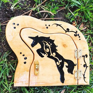 Fairy Door that opens and closes with Unicorn, Outside Functional Faerie Door, Jumping Unicorn Miniature Door image 7