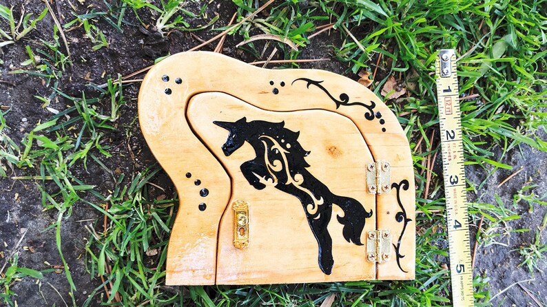 Fairy Door that opens and closes with Unicorn, Outside Functional Faerie Door, Jumping Unicorn Miniature Door image 7