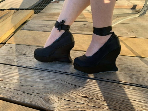 Demonia Women's 'Bravo-07' Black Satin Ankle-tie W