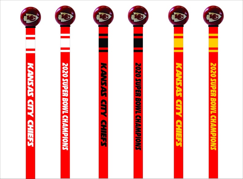 May include: Six red and white yard flags with the Kansas City Chiefs logo and the text "2020 Super Bowl Champions" and "Kansas City Chiefs".