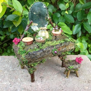 Miniature Dressing Table & Stool -  Gift, Fairy House, Fairy Garden, Fairy Accessories, Gift For Her, Dollhouse, Miniature Bedroom