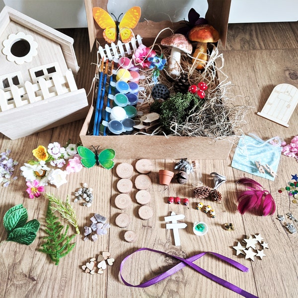 Kit d'artisanat d'intérieur pour jardin féerique avec maison et porte de fée - Cadeaux créations, figurines de fées, jardin féerique à faire soi-même, créations DIY, kit de peinture
