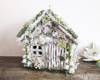 Fairy House - Winter Snowdrop - One-of-a-Kind, Fairy Garden, Night light, Elf Home, Fairy Furniture, Fairy Light, Home Decor, Wedding, Gift