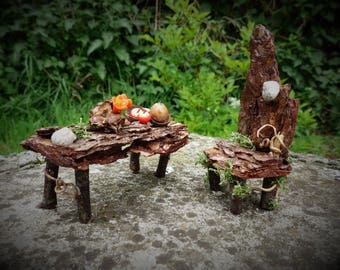 Dollhouse Table and Chair - Twig Furniture, Fairy House, Fairy Doors, Fairy Furniture, Fairy Accessories, Elf, Garden Miniatures, Faerie