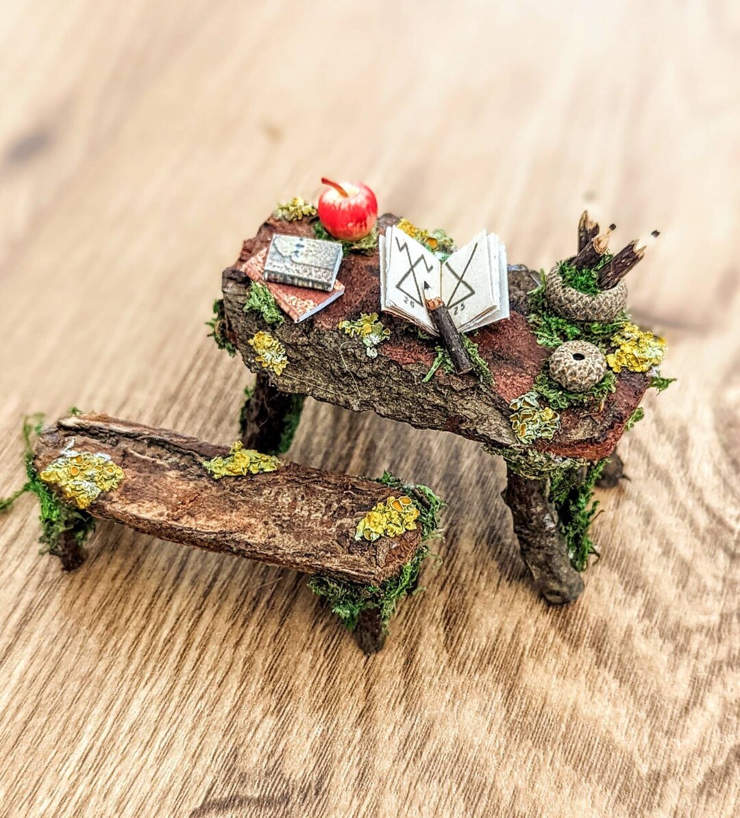 Fairy School Desk and Bench Fairy Furniture, Fairy House, Dollhouse