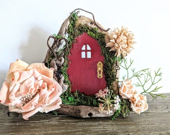 Red Fairy Door - Fairy Garden, Fairy House, Miniature, Dolls house, Anniversary, Faerie door, Birthday Gift, Mothers Day, Ready to Ship