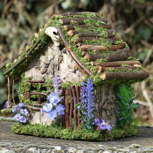 Fairy House - Lavender Fairy Cottage - Nite Light, One of a Kind, Miniature House, Fairy Miniature, Dollhouse, Container Garden, Fairy Gifts