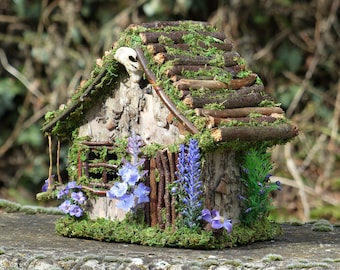 Fairy House - Lavender Fairy Cottage - Nite Light, One of a Kind, Miniature House, Fairy Miniature, Dollhouse, Container Garden, Fairy Gifts
