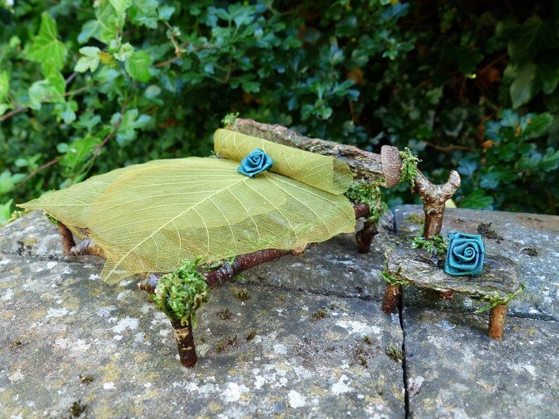 Fairy Bed With Lamp & Leaf Bedding Miniature Bed Fairy Etsy