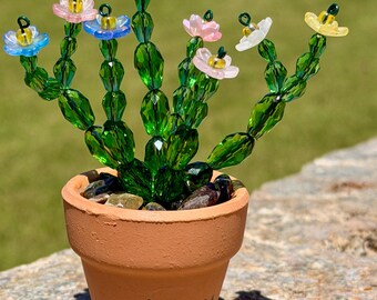 Mini Beaded Prickly Pear Cactus | Arizona Engraved Terracotta Pot | Handmade Glass Bead Plant | Southwest Decor | Unique Gift