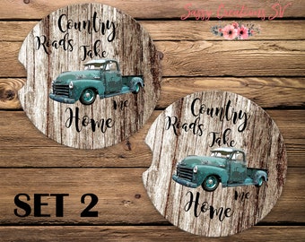 Car Coasters Road Less Traveled//Boho Car Coasters SET OF 2