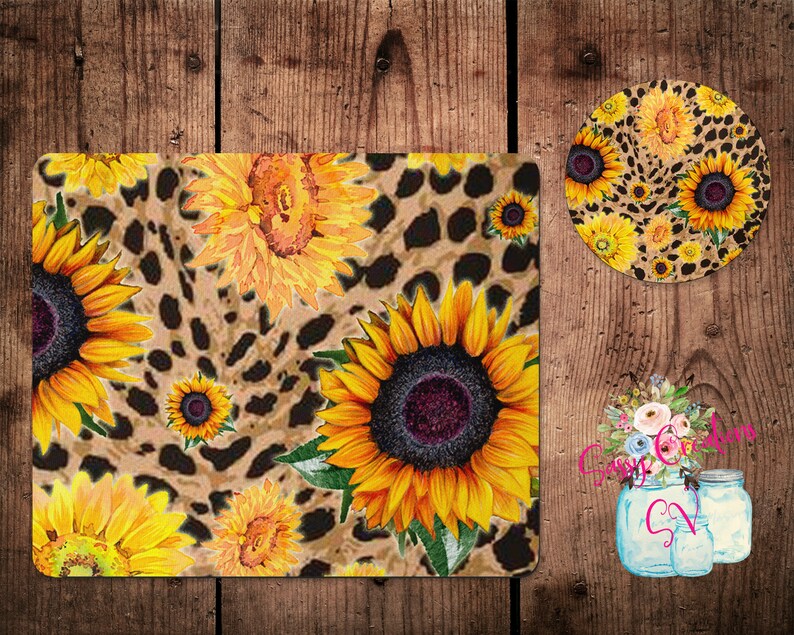 Leopard Sunflower Desk Set Mouse Pad Coaster Office Set Etsy