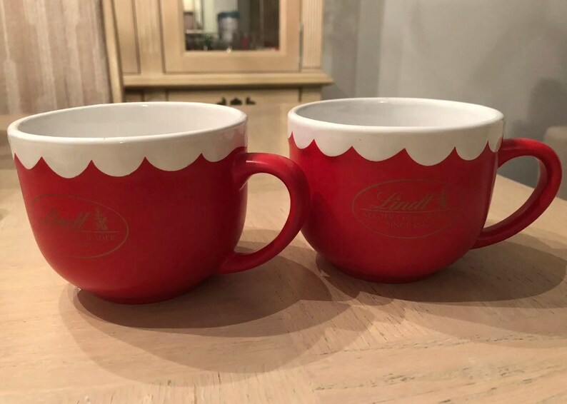 2 Lindt Master Red Chocolatier Mug Large Christmas Hot Chocolate Mugs