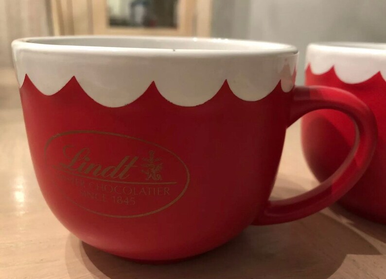 2 Lindt Master Red Chocolatier Mug Large Christmas Hot Chocolate Mugs