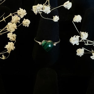 Malachite Heart Sterling Silver Ring Size 8