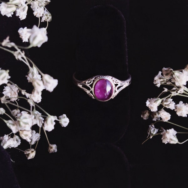 Purple Tourmaline Sterling Silver Ring Size 7-8