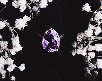 Teardrop Amethyst Sterling Silver Ring Sizes 5-10