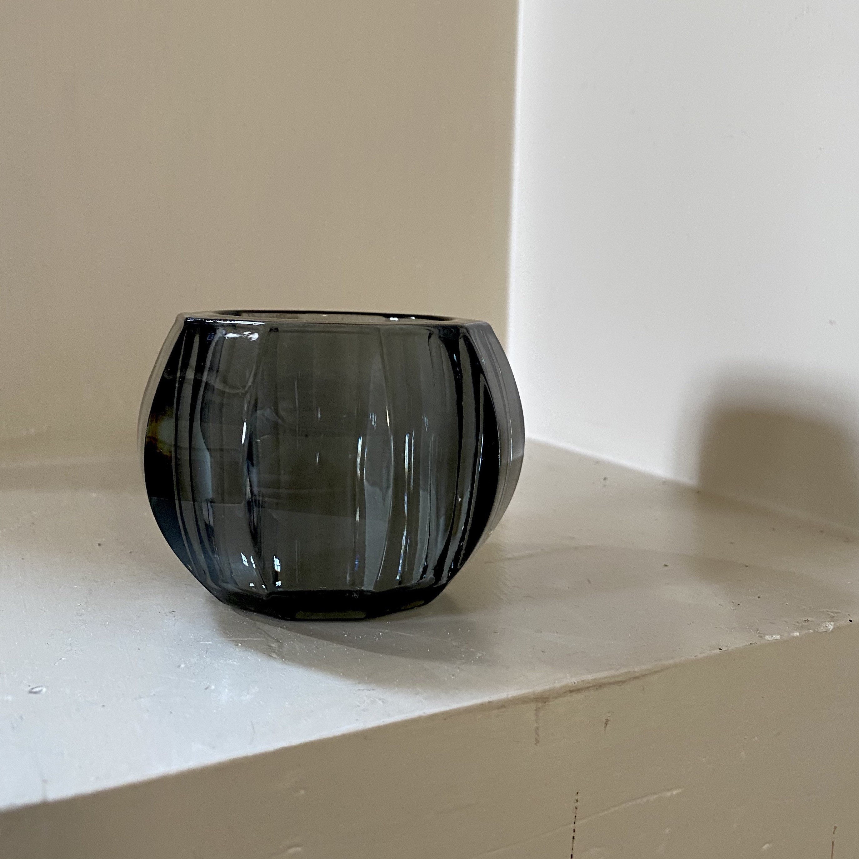 Beautiful Heavy Smoked Grey Glass Tea Light Candle Holder // Etsy